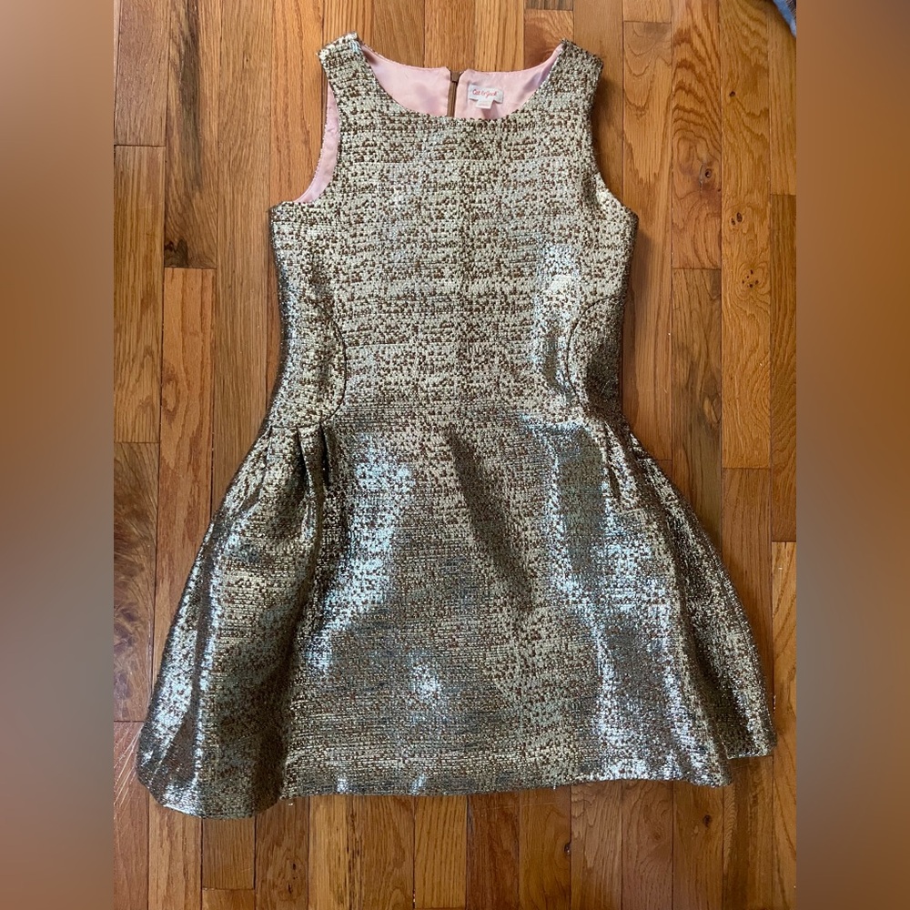 Cat & Jack Girls Gold Lamé Dress - XL (14/16). EUC